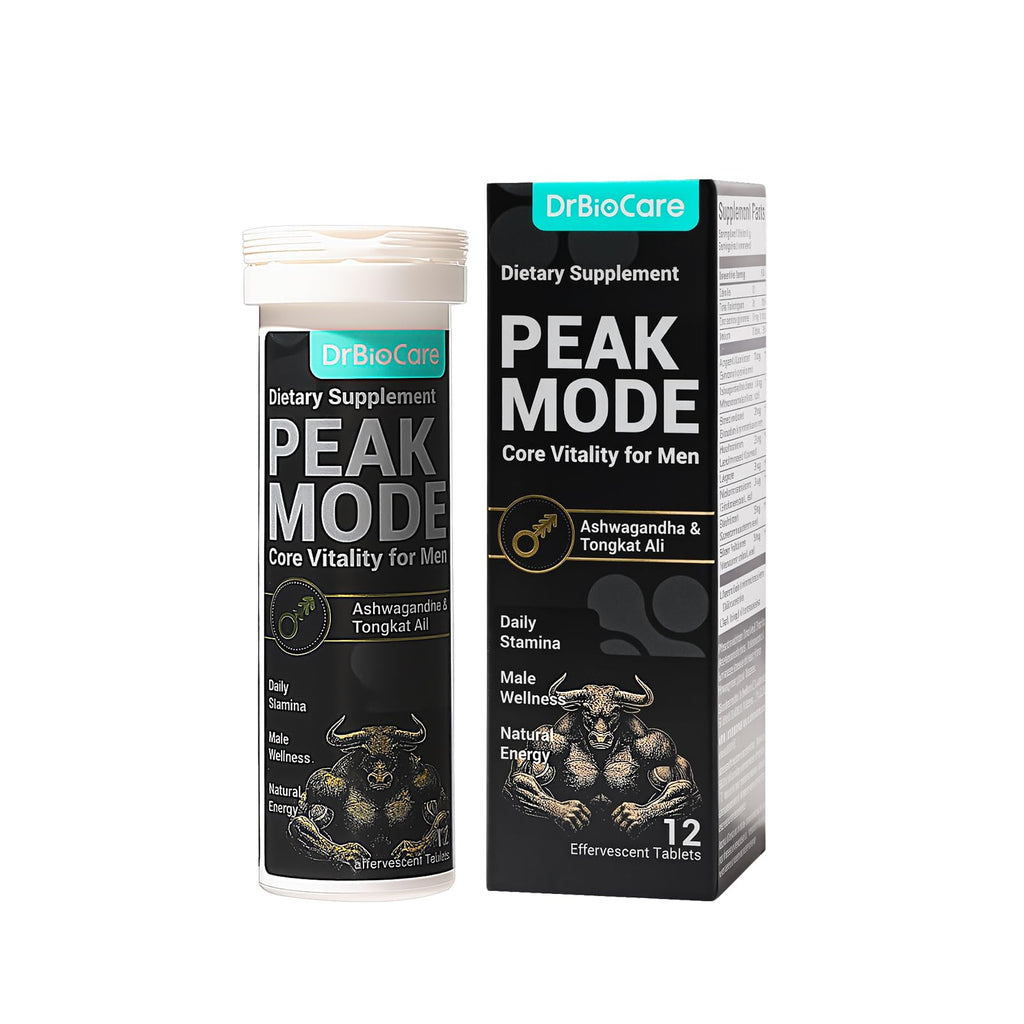 DrBioCare Peak Mode Core Vitality for Men 7-in-1 Effervescent Tablets | Tongkat Ali, Maca & L-Arginine，Ashwagandha, | Boost Stamina, Drive & Blood Flow for Good Performance | Berry Flavor 12 Tablets - TrustMedUSA