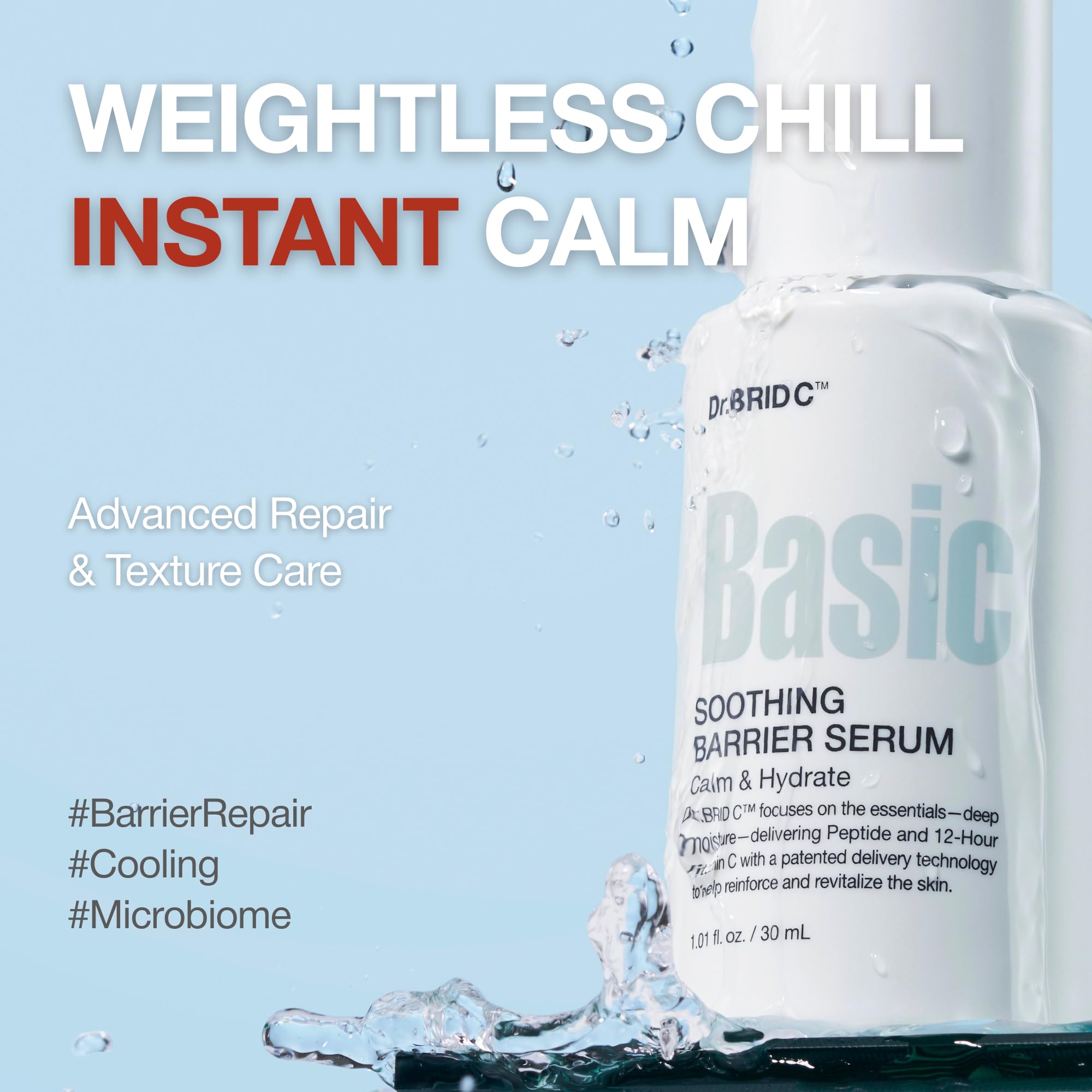 Dr.BRID C Soothing Barrier Face Serum - Instant Cooling & Calming Relief with Peptides, Cica & Microbiome, Helps Restore Barrier Resilience for Sensitive Skin, Fragrance-Free, 1.01 fl.oz. - Maple Wellness Supplements