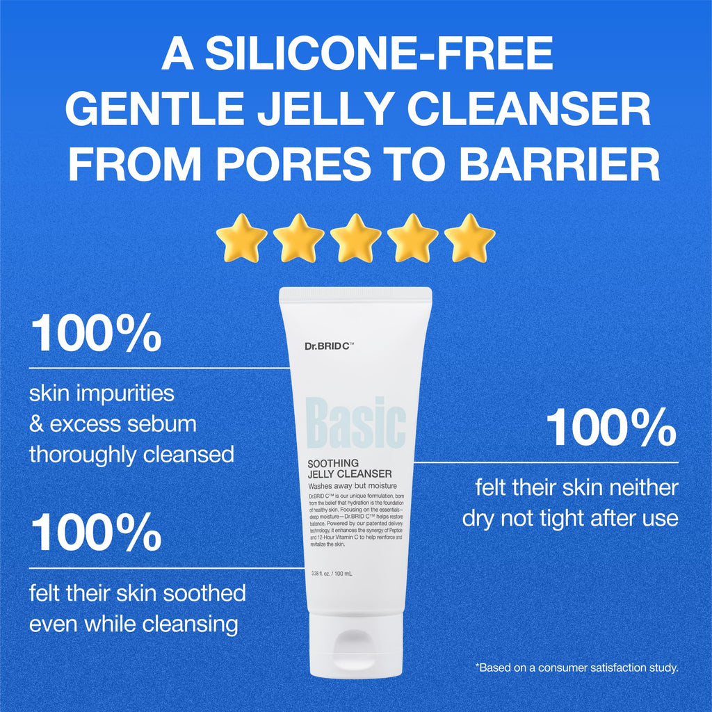 Dr.BRID C Soothing Jelly Cleanser - Amino Acid Face Wash with Peptides & Protease, Low-pH Pore Purifying & Texture Smoothing Facial Cleanser for Sensitive Skin, Fragrance-Free, 3.38 fl.oz. - Maple Wellness Supplements