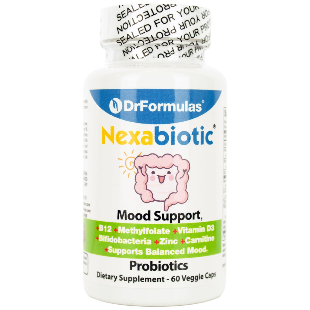DrFormulas Mood Boost Probiotics for Stress and Calm, Methylfolate for Kids, Women, Men | Nexabiotic Supplement with Bifidobacterium and B-12, 60 Count - TrustMedUSA