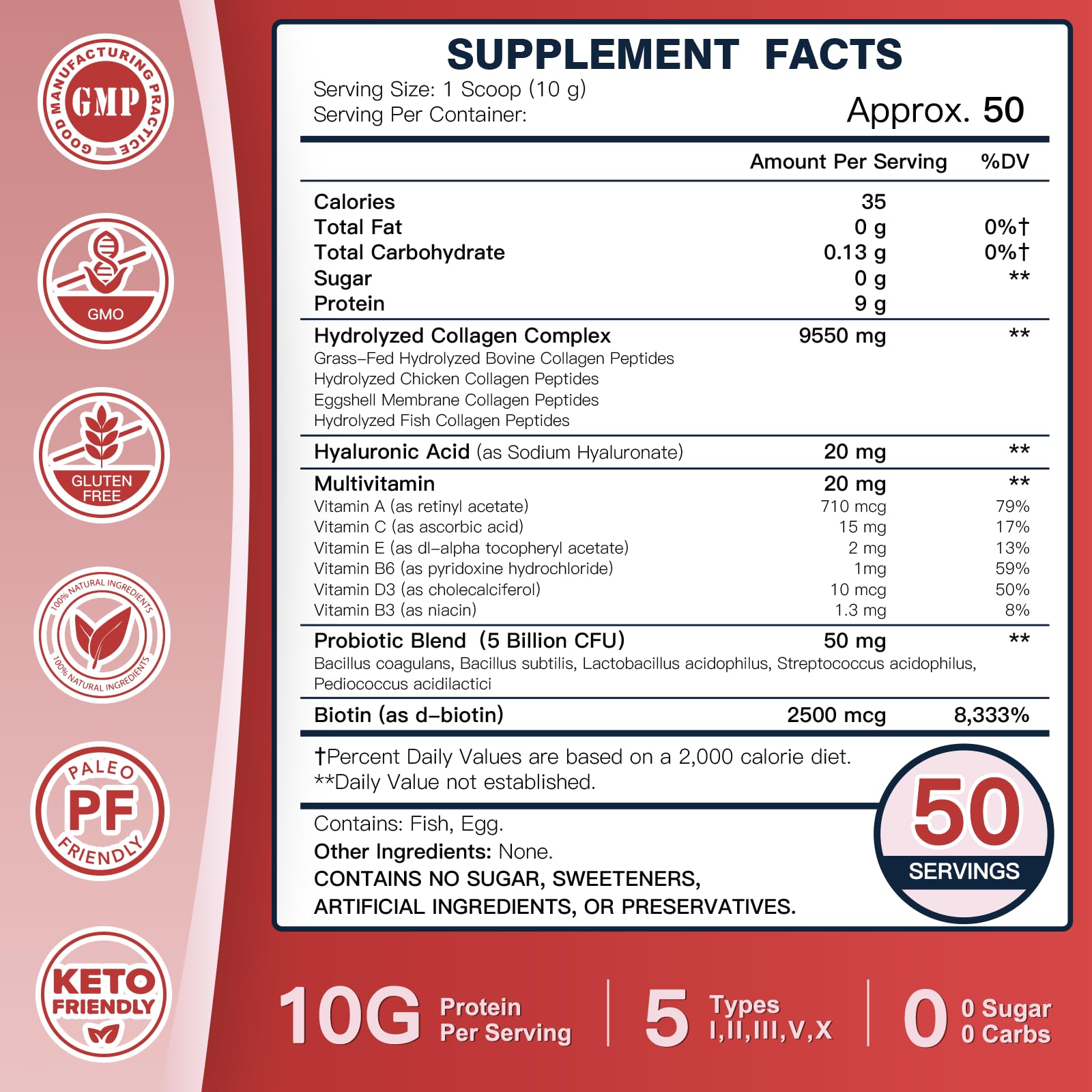 DRFOSTER Multi-Collagen-Peptide-Powder with Probiotics, 50 Servings of Hydrolyzed Collagen Peptides with Hyaluronic Acid, Biotin & Multivitamins - Supports Skin, Hair, Nails Health - Maple Wellness Supplements