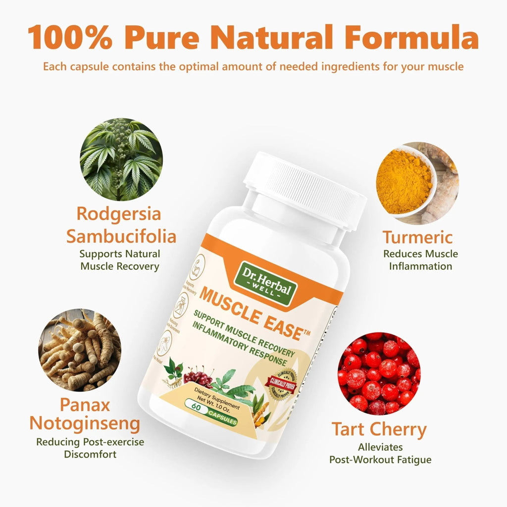 DR.HERBAL WELL Muscle Ease - Joint, Muscle & Nerve Support Fast Acting Relax Comfort Recovery Natural Herbal Supplement - (60 Capsules) MAX-Strength - TrustMedUSA