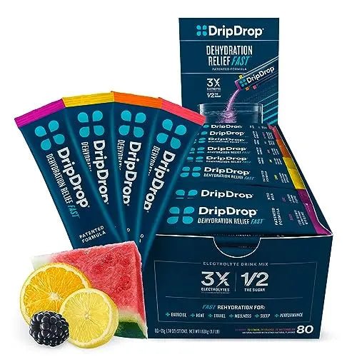 DripDrop Hydration - Electrolyte Powder Packets - Watermelon, Berry, Orange, Lemon - TrustMedUSA