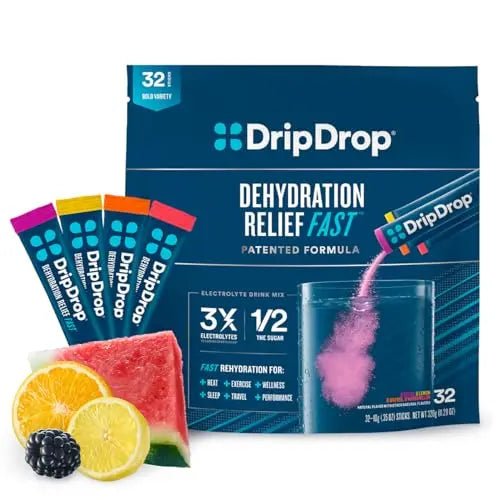 DripDrop Hydration - Electrolyte Powder Packets - Watermelon, Berry, Orange, Lemon - TrustMedUSA