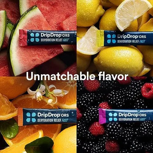 DripDrop Hydration - Electrolyte Powder Packets - Watermelon, Berry, Orange, Lemon - TrustMedUSA