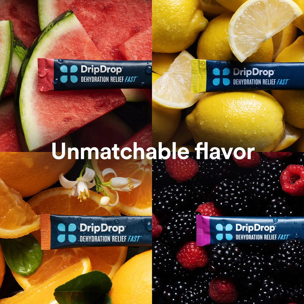 DripDrop Hydration - Electrolyte Powder Packets - Watermelon, Berry, Orange, Lemon - TrustMedUSA
