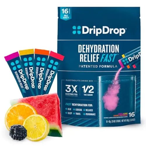 DripDrop Hydration - Electrolyte Powder Packets - Watermelon, Berry, Orange, Lemon - TrustMedUSA