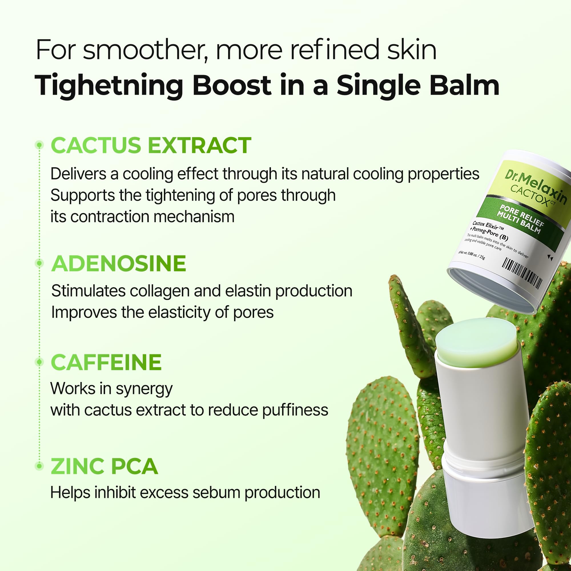 Dr.Melaxin Cactox Pore Relief Multi Balm Stick – Zinc PCA & ADENOSINE Cooling & De-Puffing Face Balm for Enlarged Pores & Puffy Skin, Pore Minimizing with Cactus Extract, Korean Skincare, 0.88 oz - Maple Wellness Supplements
