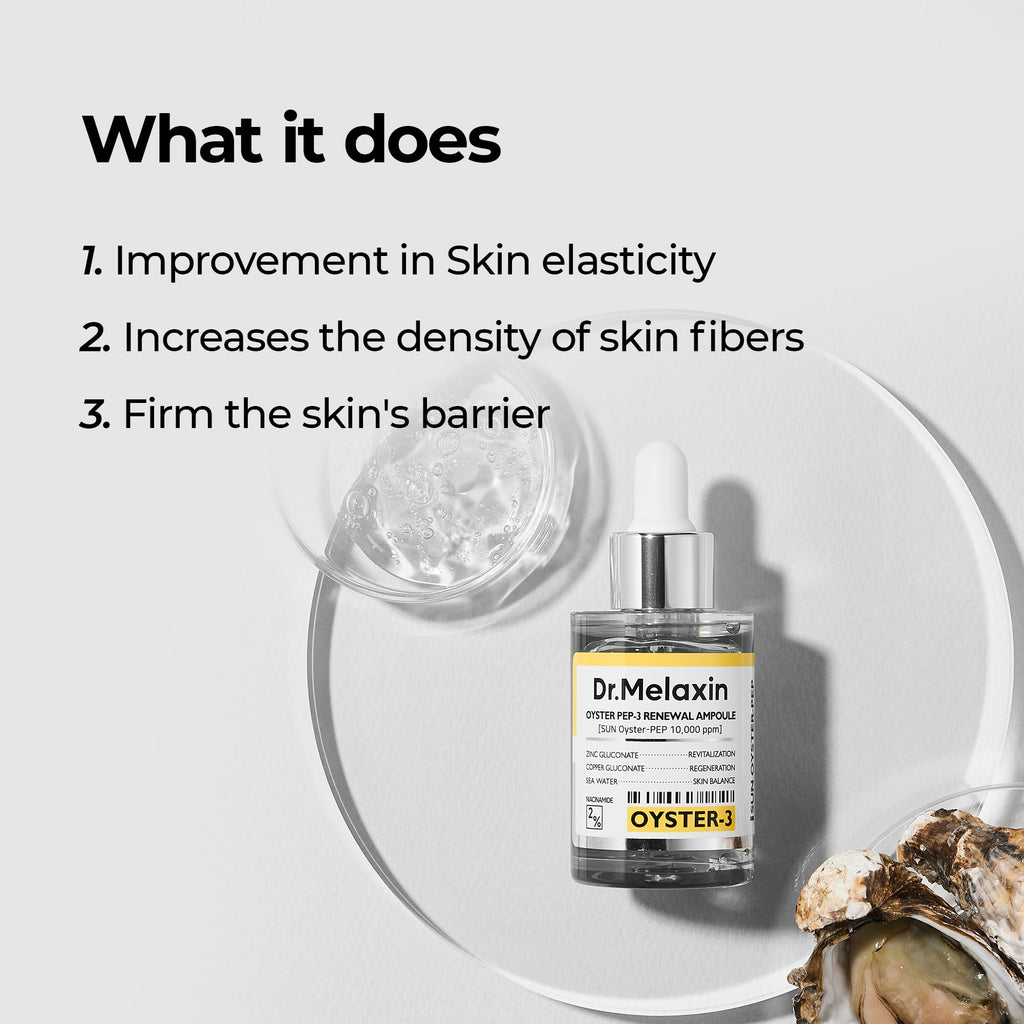Dr.Melaxin Oyster Pep3 Renewal Ampoule for Plumping, Anti Aging, Hydrating Face | Visibly Smooth and Glowy Skin, Korean Skincare, 1.01 fl oz(30ml) - Maple Wellness Supplements