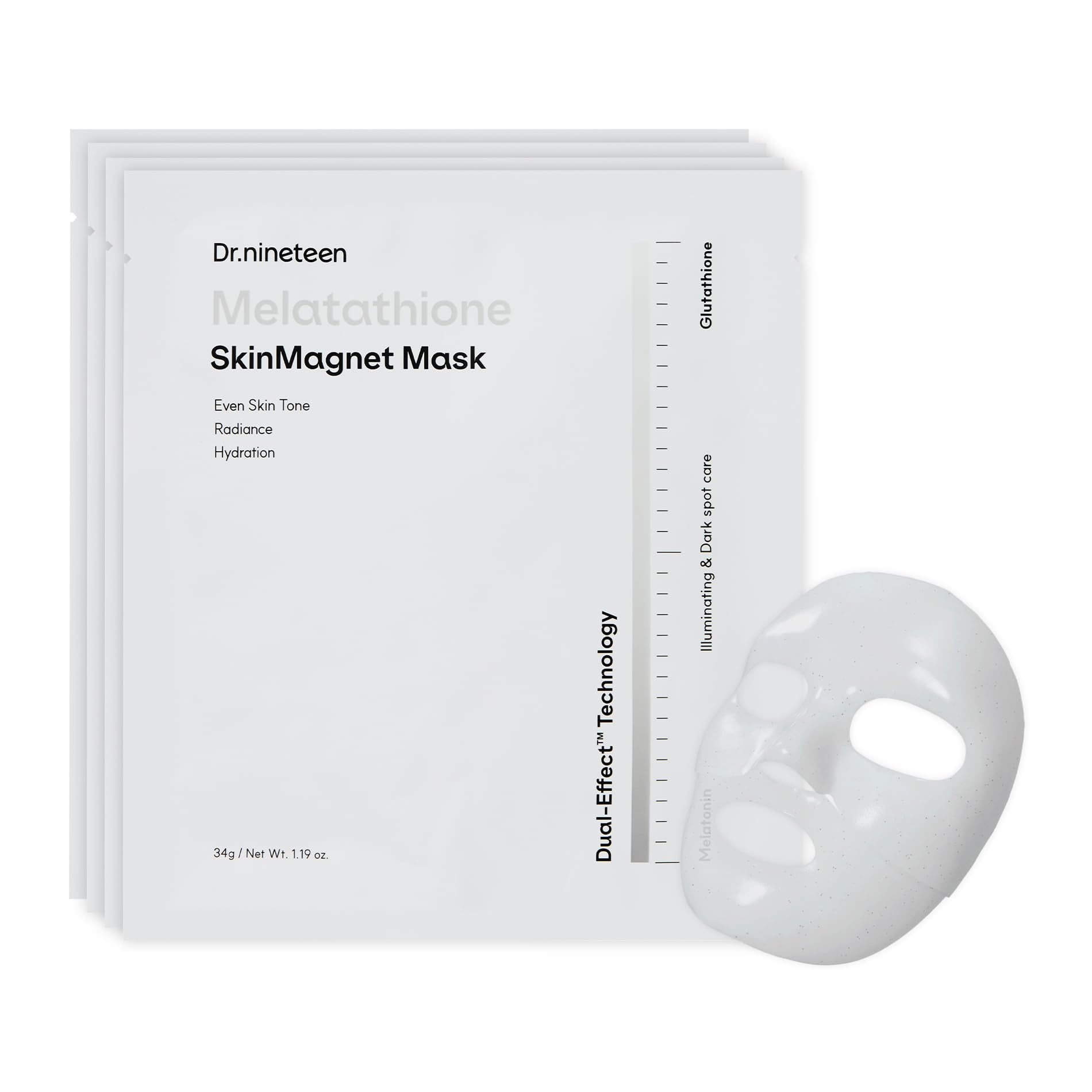 Dr.nineteen Melatathione Skin Magnet Hydrogel Mask | Melatonin + Glutathione + Vitamin Complex | Radiant & Even-Looking Skin Appearance | Korean Hydrogel Face Mask - Maple Wellness Supplements