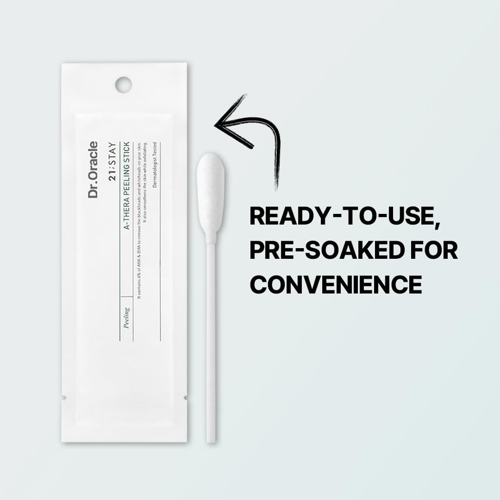 DR.ORACLE 21 Stay A-Thera Peeling Stick for Sensitive Skin - AHA, BHA, Tea Tree Oil, Exfoliating Swabs for Blackheads, Whiteheads, Enlarged Pores, Korean Skincare, Dermatologist Tested, 1Pack of 10ea - Maple Wellness Supplements