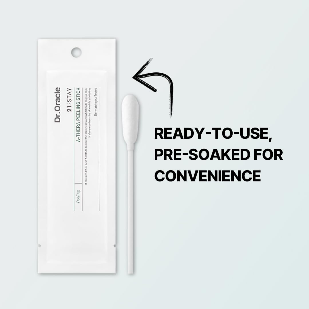 DR.ORACLE 21 Stay A-Thera Peeling Stick for Sensitive Skin - AHA, BHA, Tea Tree Oil, Exfoliating Swabs for Blackheads, Whiteheads, Enlarged Pores, Korean Skincare, Dermatologist Tested, 1Pack of 10ea - Maple Wellness Supplements