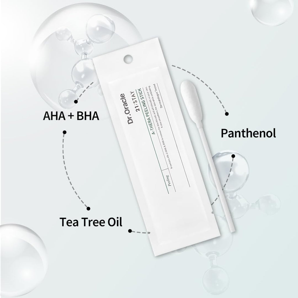 DR.ORACLE 21 Stay A-Thera Peeling Stick for Sensitive Skin - AHA, BHA, Tea Tree Oil, Exfoliating Swabs for Blackheads, Whiteheads, Enlarged Pores, Korean Skincare, Dermatologist Tested, 1Pack of 10ea - Maple Wellness Supplements