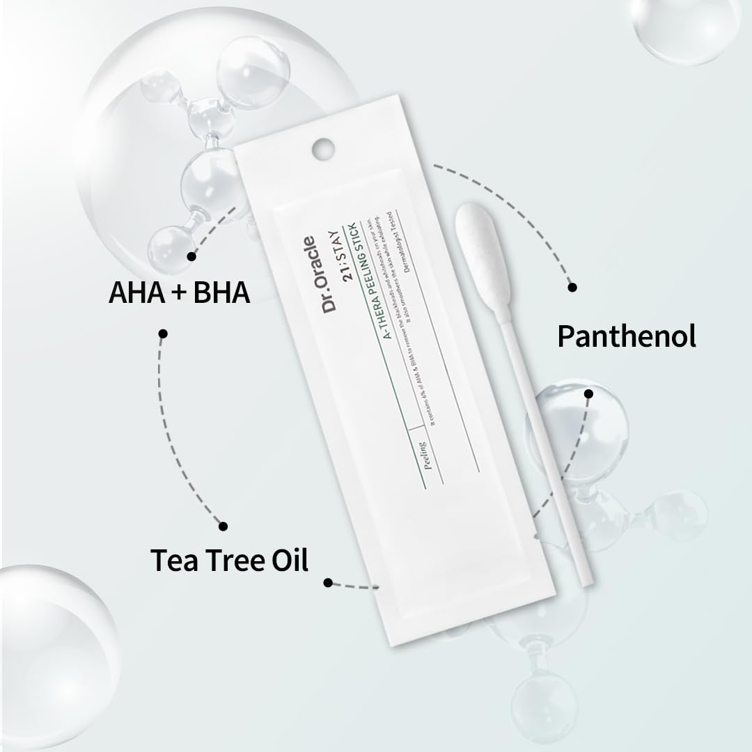 DR.ORACLE 21 Stay A-Thera Peeling Stick for Sensitive Skin - AHA, BHA, Tea Tree Oil, Exfoliating Swabs for Blackheads, Whiteheads, Enlarged Pores, Korean Skincare, Dermatologist Tested, 1Pack of 10ea - Maple Wellness Supplements