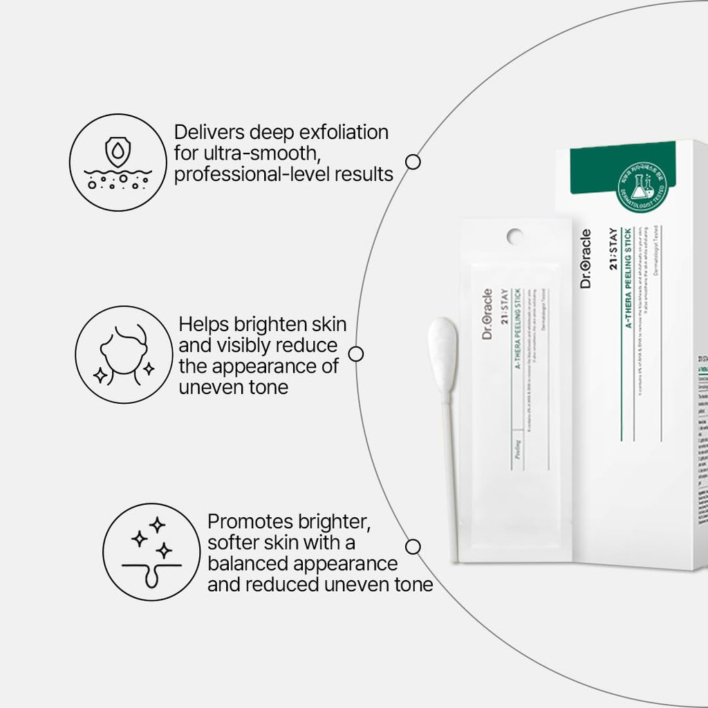 DR.ORACLE 21 Stay A-Thera Peeling Stick for Sensitive Skin - AHA, BHA, Tea Tree Oil, Exfoliating Swabs for Blackheads, Whiteheads, Enlarged Pores, Korean Skincare, Dermatologist Tested, 1Pack of 10ea - Maple Wellness Supplements