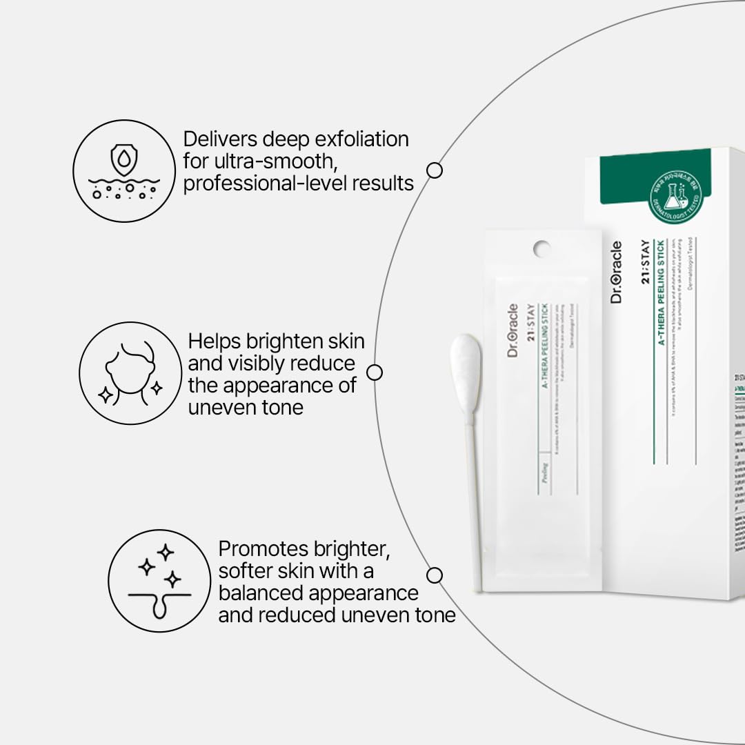 DR.ORACLE 21 Stay A-Thera Peeling Stick for Sensitive Skin - AHA, BHA, Tea Tree Oil, Exfoliating Swabs for Blackheads, Whiteheads, Enlarged Pores, Korean Skincare, Dermatologist Tested, 1Pack of 10ea - Maple Wellness Supplements