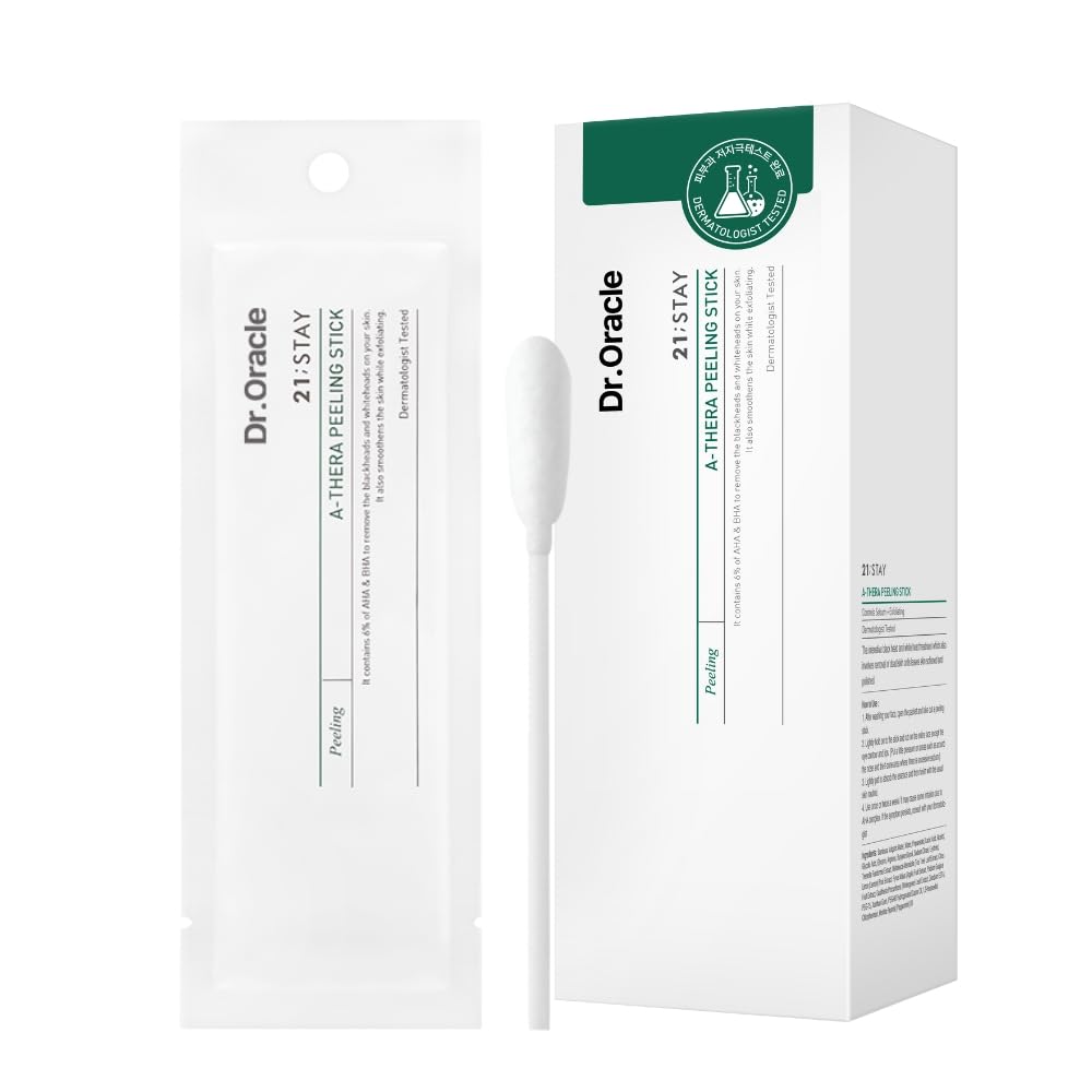 DR.ORACLE 21 Stay A-Thera Peeling Stick for Sensitive Skin - AHA, BHA, Tea Tree Oil, Exfoliating Swabs for Blackheads, Whiteheads, Enlarged Pores, Korean Skincare, Dermatologist Tested, 1Pack of 10ea - Maple Wellness Supplements