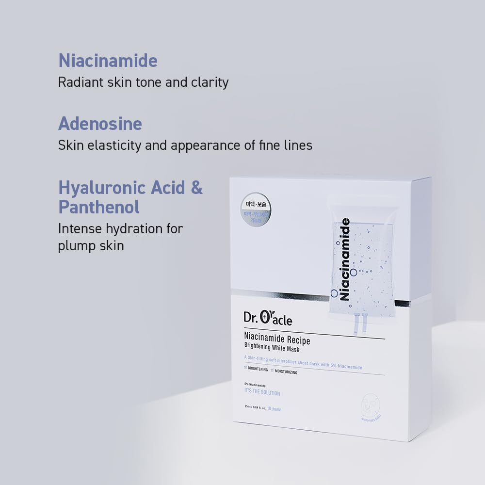DR.ORACLE Niacinamide Recipe White Mask, Moisturizing, Special K-Beauty Face Care, 250ml (8.4 fl. oz.), 1 box - 10 sheets - Maple Wellness Supplements
