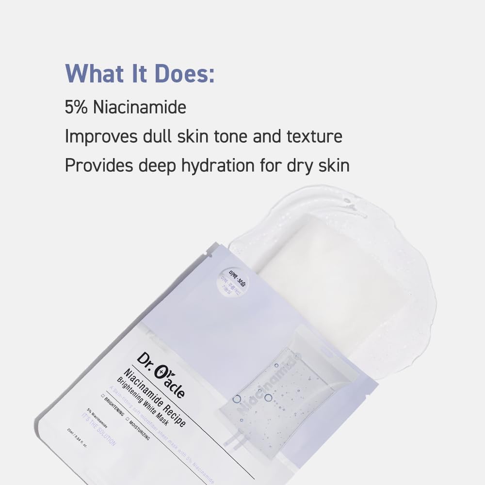 DR.ORACLE Niacinamide Recipe White Mask, Moisturizing, Special K-Beauty Face Care, 250ml (8.4 fl. oz.), 1 box - 10 sheets - Maple Wellness Supplements