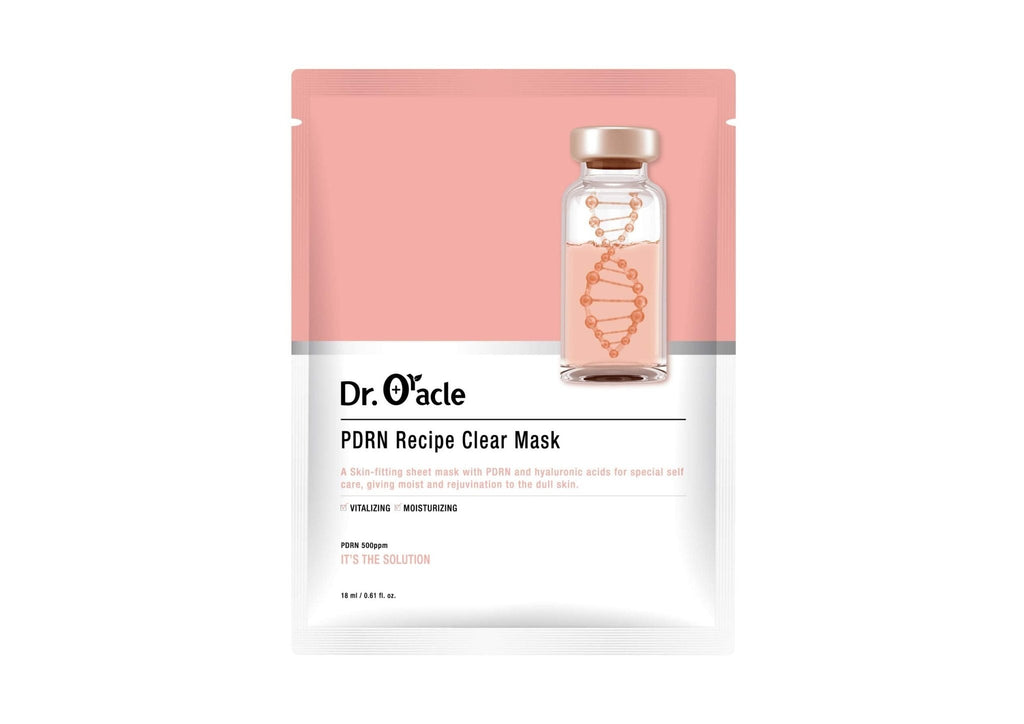DR.ORACLE PDRN Recipe Clear Mask, Skin-fitting sheet mask PDRN, hyaluronic acid, special self care, moist, rejuvenation, vitalizing, 500ppm, 180ml (6,1 fl. oz.), 1 box - 10 sheets - Maple Wellness Supplements