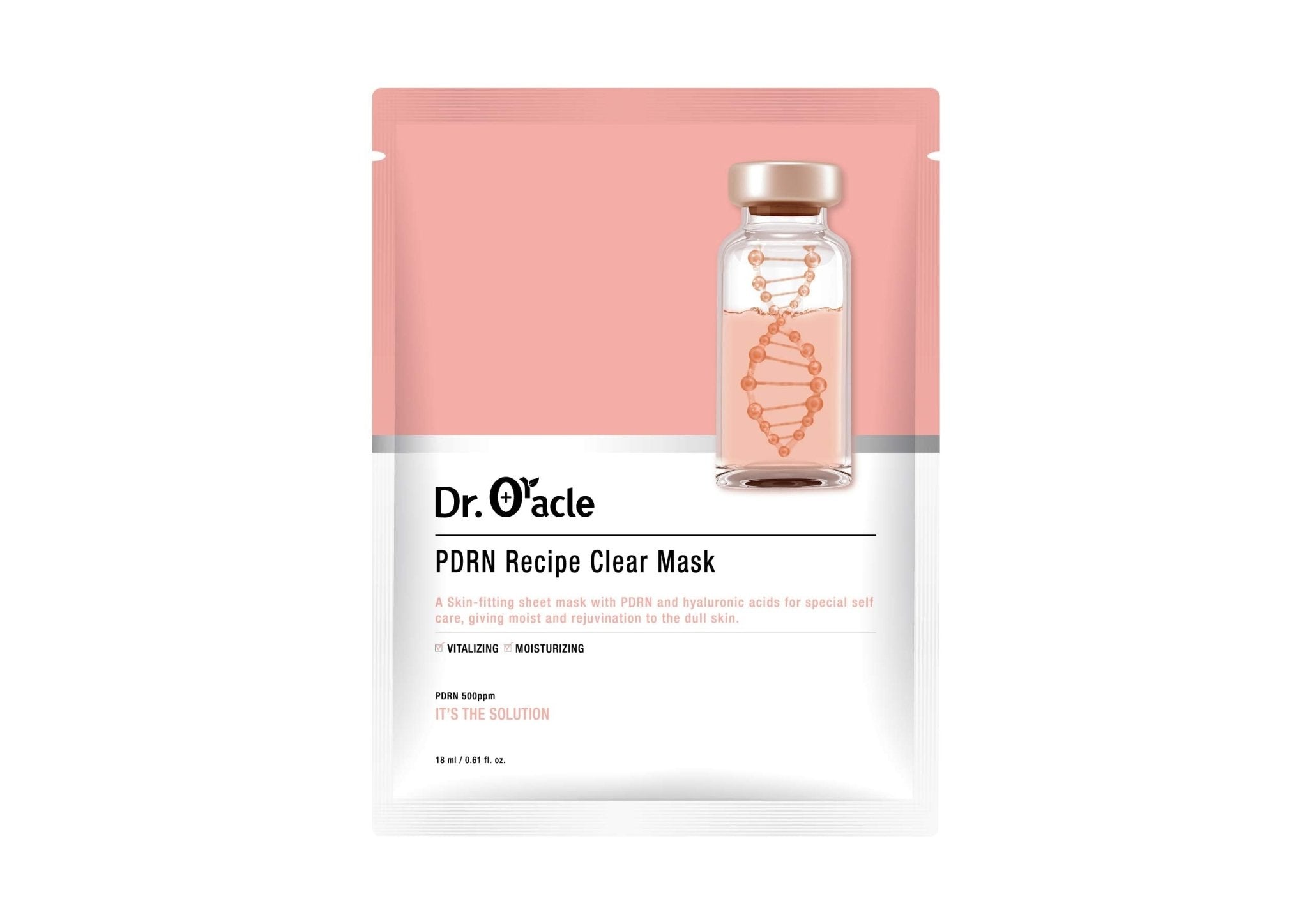 DR.ORACLE PDRN Recipe Clear Mask, Skin-fitting sheet mask PDRN, hyaluronic acid, special self care, moist, rejuvenation, vitalizing, 500ppm, 180ml (6,1 fl. oz.), 1 box - 10 sheets - Maple Wellness Supplements