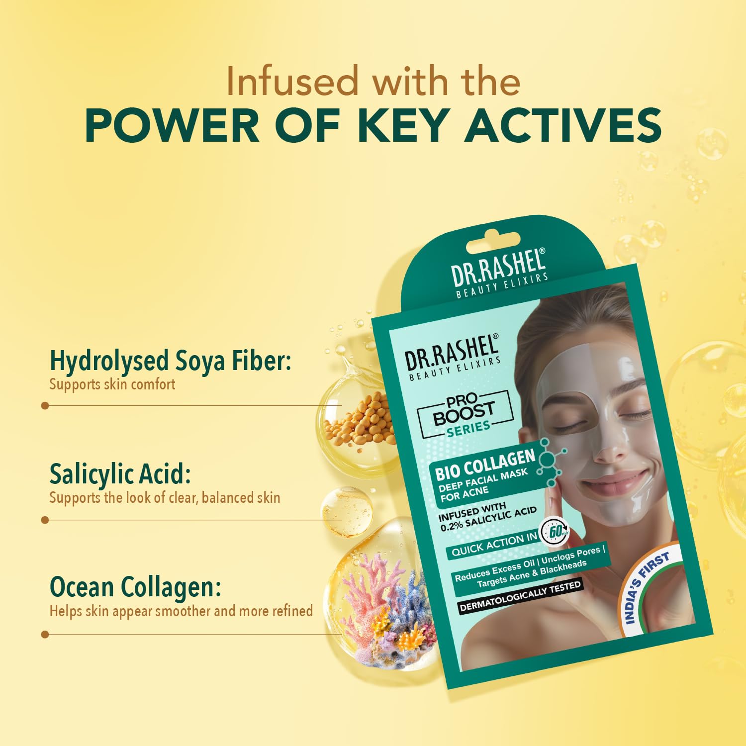 DR.RASHEL 100% Vegan Bio Collagen Deep Facial Mask Pro Boost Series | Acne Treatment & Oil Control | Quick Action 60 Minutes | 35 g / 1.23 oz - Maple Wellness Supplements