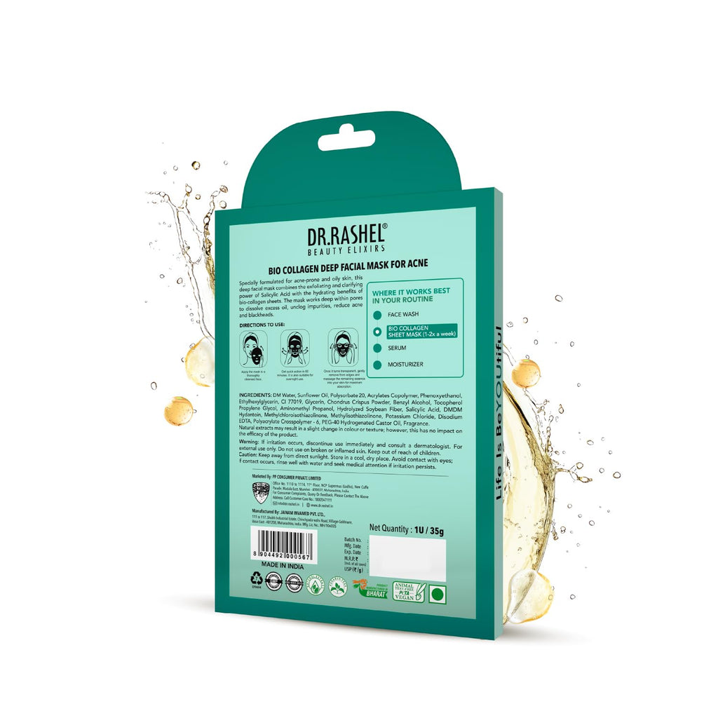 DR.RASHEL 100% Vegan Bio Collagen Deep Facial Mask Pro Boost Series | Acne Treatment & Oil Control | Quick Action 60 Minutes | 35 g / 1.23 oz - Maple Wellness Supplements
