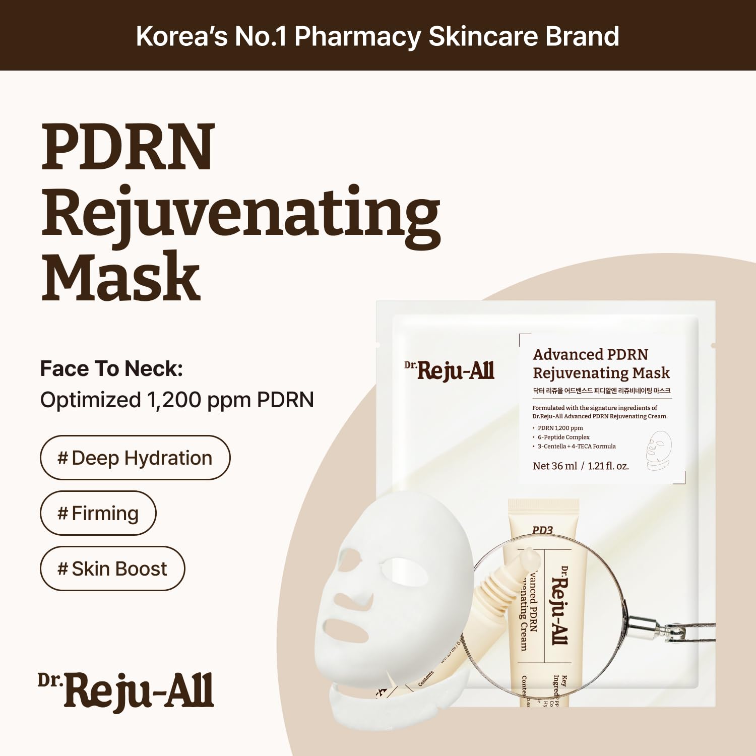 Dr.Reju-All PDRN All-Day Glow Duo: Advanced PDRN Rejuvenating Cream + Advanced PDRN Rejuvenating Mask - Face Moisturizer & Facial Mask for Hydration & Plumping - Korean Skin Care Daily Routine - Maple Wellness Supplements