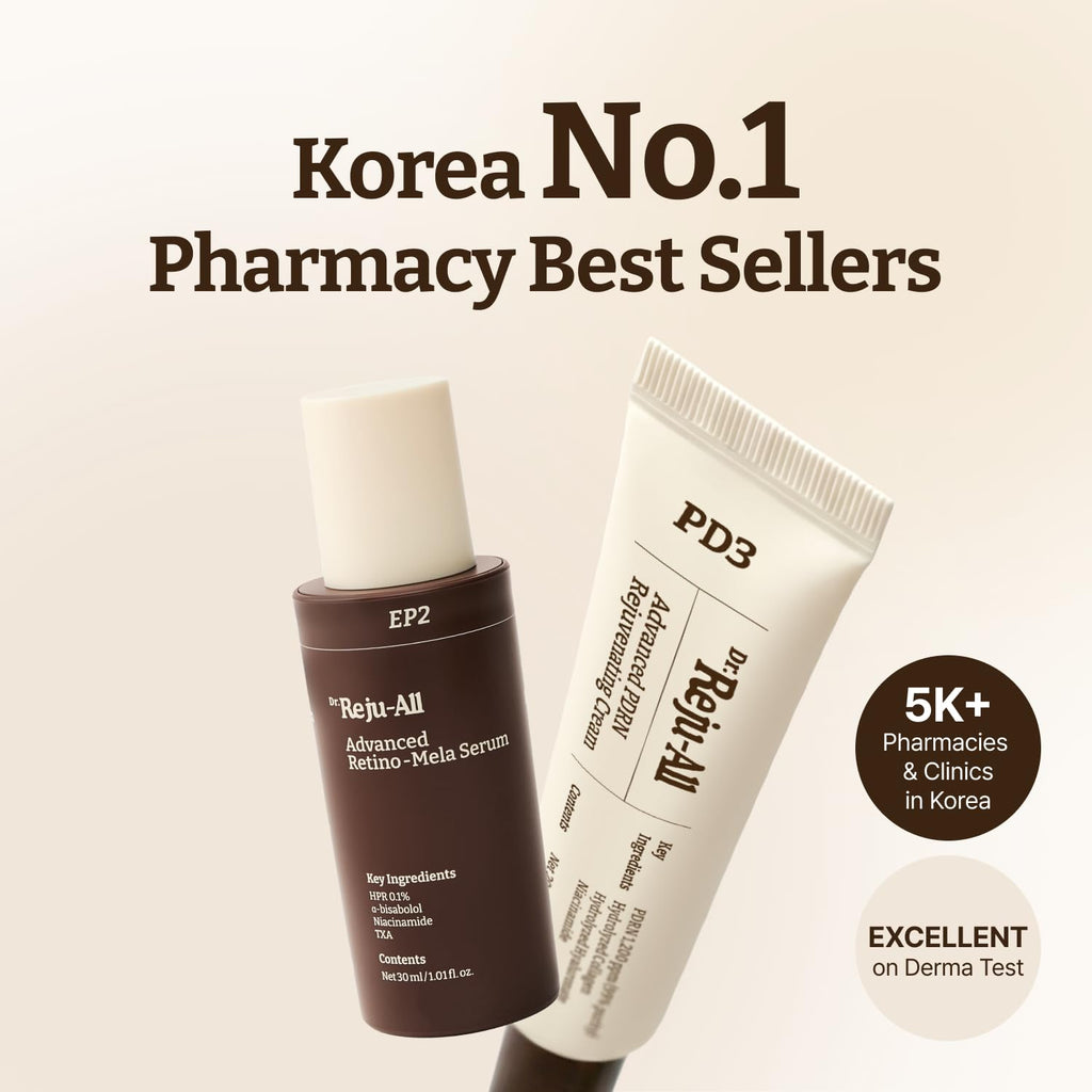 Dr.Reju-All Repair & Tone Duo: Advanced PDRN Rejuvenating Cream + Advanced Retino-Mela Serum - Face Moisturizer & Retinol Serum for Firming & Smooth Skin, Korean Pharmacy Anti-Aging Skin Care - Maple Wellness Supplements