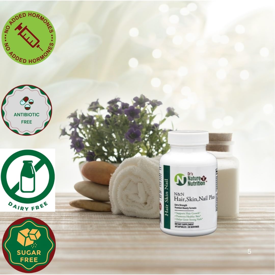 Dr's Nature & Nutrition Hair, Skin & Nail Plus Vitamin Supplement with Biotin 5000mcg, Bamboo Extract, Collagen Support - Extra Strength Beauty Supplement for Men and Women - 60 Capsules - TrustMedUSA