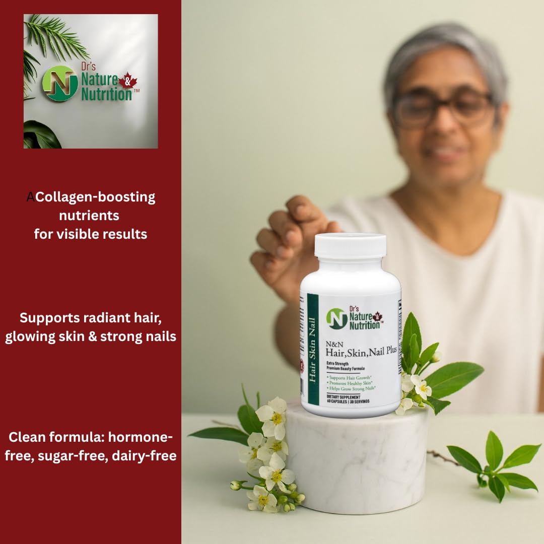 Dr's Nature & Nutrition Hair, Skin & Nail Plus Vitamin Supplement with Biotin 5000mcg, Bamboo Extract, Collagen Support - Extra Strength Beauty Supplement for Men and Women - 60 Capsules - TrustMedUSA