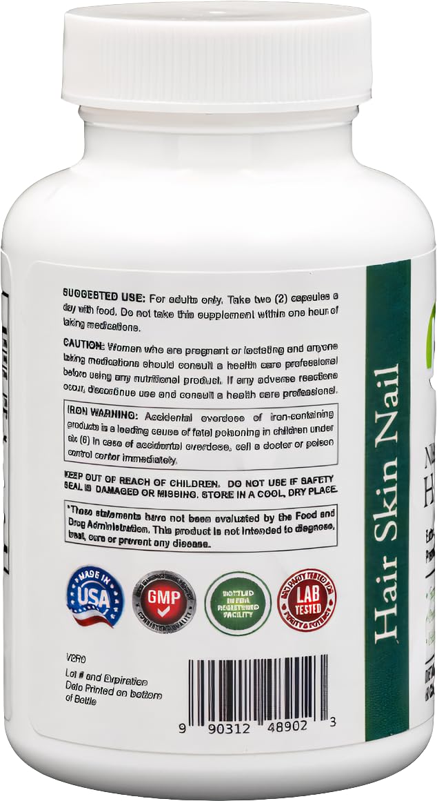 Dr's Nature & Nutrition Hair, Skin & Nail Plus Vitamin Supplement with Biotin 5000mcg, Bamboo Extract, Collagen Support - Extra Strength Beauty Supplement for Men and Women - 60 Capsules - TrustMedUSA