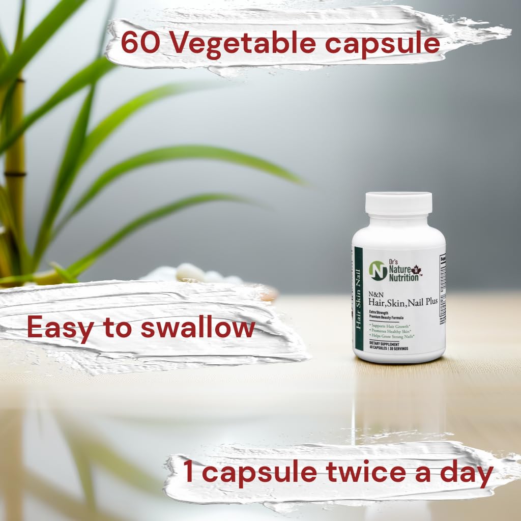 Dr's Nature & Nutrition Hair, Skin & Nail Plus Vitamin Supplement with Biotin 5000mcg, Bamboo Extract, Collagen Support - Extra Strength Beauty Supplement for Men and Women - 60 Capsules - TrustMedUSA