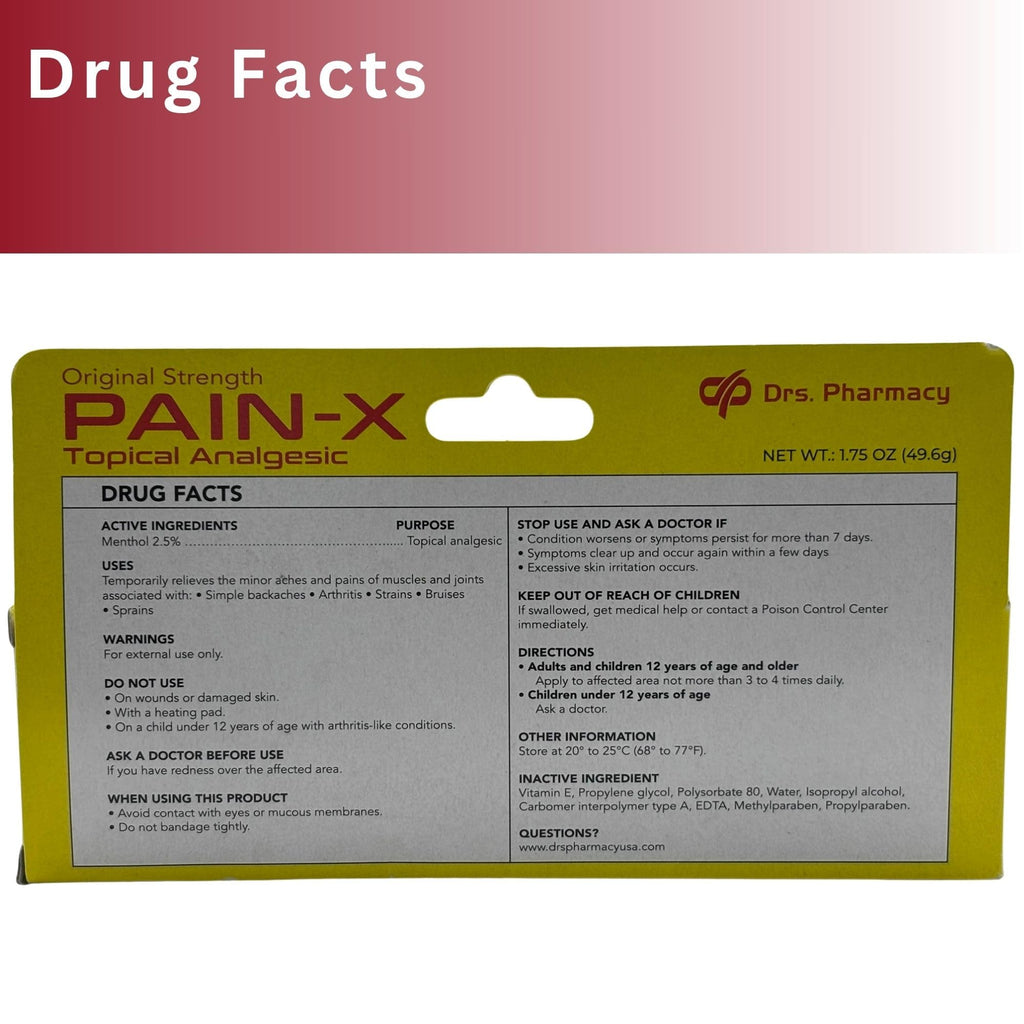 Drs. Pharmacy Pain-X Menthol Cream – Targeted Muscle & Joint Relief – 1.75 oz, Made in USA - TrustMedUSA