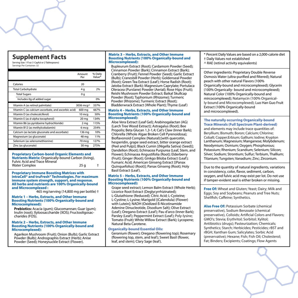 Drucker Labs -intraIMMUNE Organic Liquid Daily Immune & Defense Support, Multivitamin, Elderberry, Echinacea, Zinc, Vitamin D, C E, Vegan, Non GMO, Gluten Free (32 oz., Sugar Free Peach Berry) - TrustMedUSA