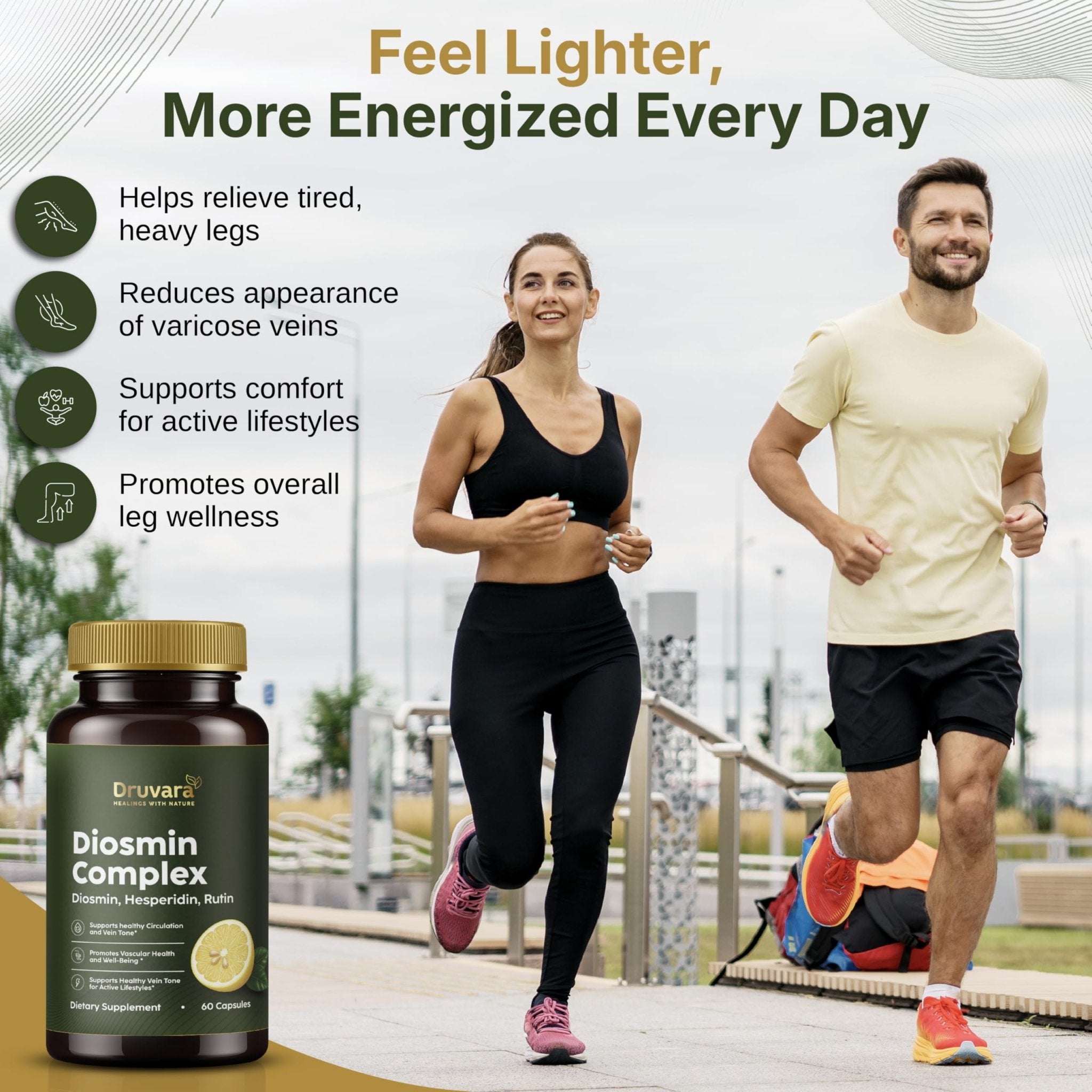 Druvara Diosmin Hesperidin with Rutin & B Vitamins | Vein Support Supplement for Leg Comfort, Healthy Circulation, Vein Strength & Improved Mobility - 60 Capsules - TrustMedUSA