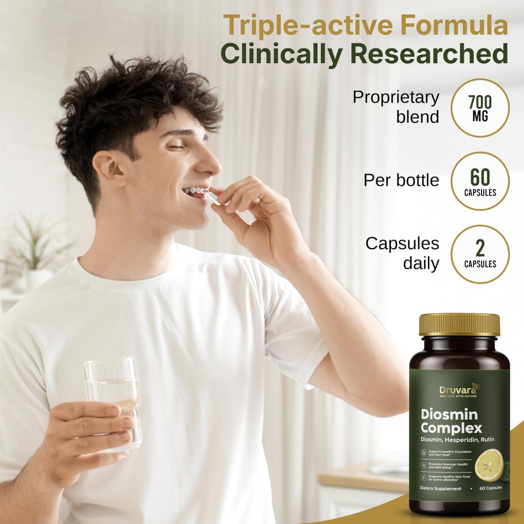 Druvara Diosmin Hesperidin with Rutin & B Vitamins | Vein Support Supplement for Leg Comfort, Healthy Circulation, Vein Strength & Improved Mobility - 60 Capsules - TrustMedUSA