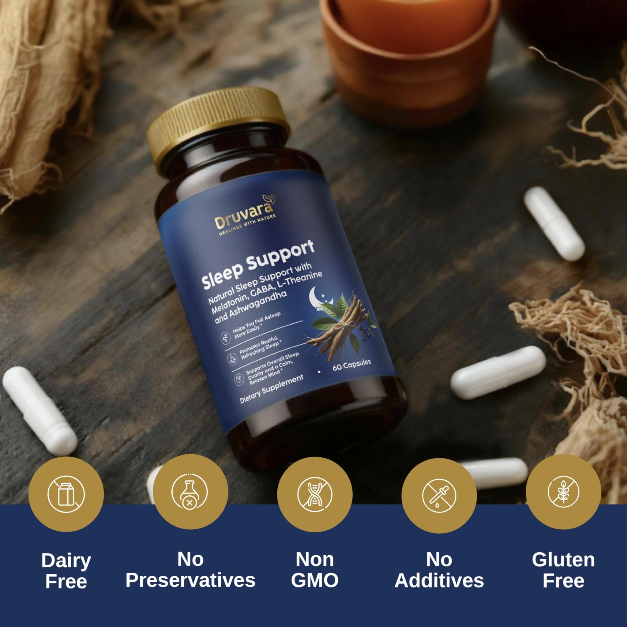 Druvara Natural Sleep Aid for Adults with Melatonin, GABA, L-Theanine & Ashwagandha, Natural Sleep Supplement for Deep, Restful Sleep - 60 Capsules - TrustMedUSA