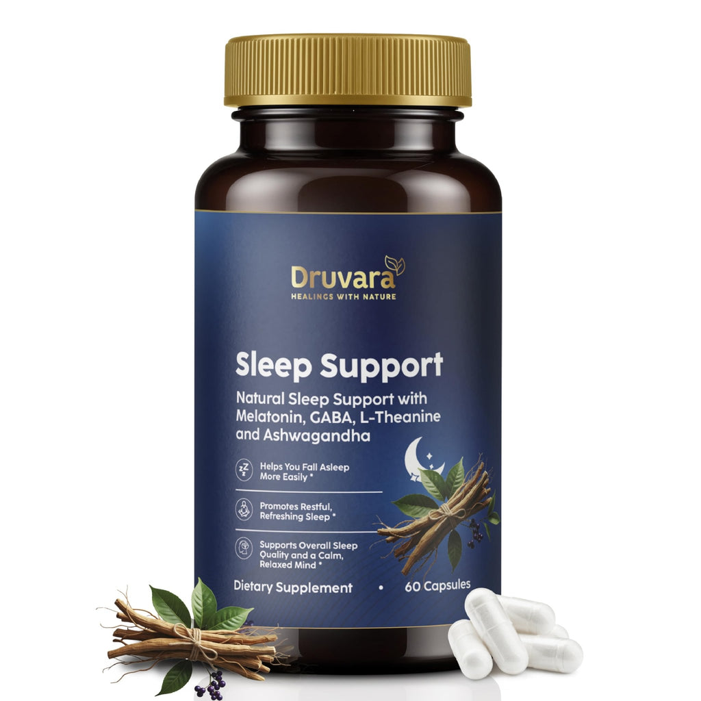 Druvara Natural Sleep Aid for Adults with Melatonin, GABA, L-Theanine & Ashwagandha, Natural Sleep Supplement for Deep, Restful Sleep - 60 Capsules - TrustMedUSA