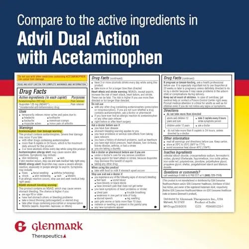 Dual Action Acetaminophen 250mg and Ibuprofen 125mg Caplets, Up to 8h of Pain Relief for Minor Aches and Pain, Headaches, Toothache, Backache, Menstrual Cramps, Minor Arthritis Pain, 216 Count - TrustMedUSA