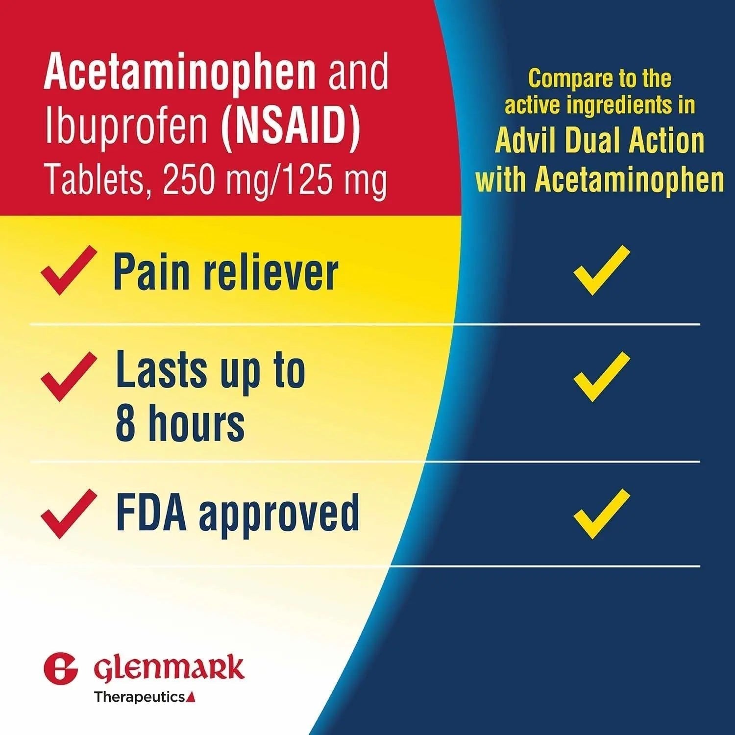 Dual Action Acetaminophen 250mg and Ibuprofen 125mg Caplets, Up to 8h of Pain Relief for Minor Aches and Pain, Headaches, Toothache, Backache, Menstrual Cramps, Minor Arthritis Pain, 216 Count - TrustMedUSA