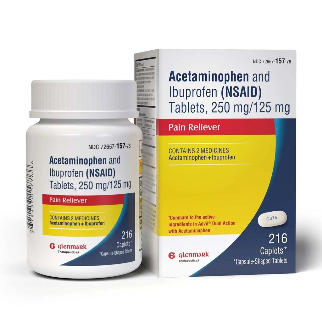 Dual Action Acetaminophen 250mg and Ibuprofen 125mg Caplets, Up to 8h of Pain Relief for Minor Aches and Pain, Headaches, Toothache, Backache, Menstrual Cramps, Minor Arthritis Pain, 216 Count - TrustMedUSA