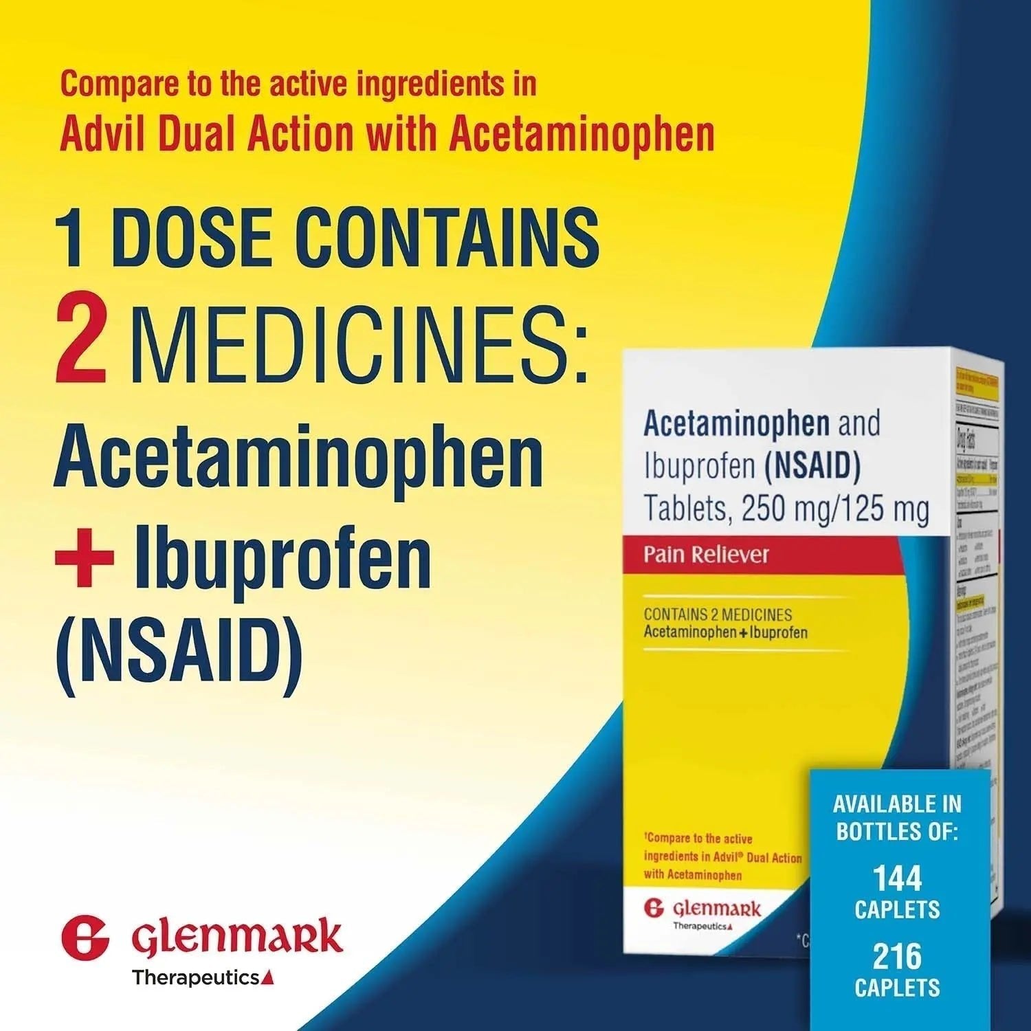 Dual Action Acetaminophen 250mg and Ibuprofen 125mg Caplets, Up to 8h of Pain Relief for Minor Aches and Pain, Headaches, Toothache, Backache, Menstrual Cramps, Minor Arthritis Pain, 216 Count - TrustMedUSA