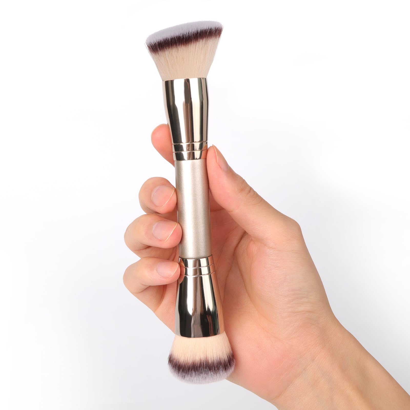 Dual-Ended Foundation Brush: Round & Angled Pro-Grade makeup brushes, 100% Vegan Synthetic Makeup Brush for Flawless Blending and Application of Liquid, Powder, Cream, Blush - TrustMedUSA