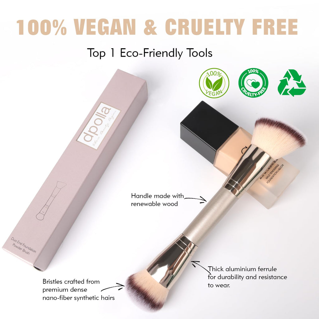 Dual-Ended Foundation Brush: Round & Angled Pro-Grade makeup brushes, 100% Vegan Synthetic Makeup Brush for Flawless Blending and Application of Liquid, Powder, Cream, Blush - TrustMedUSA