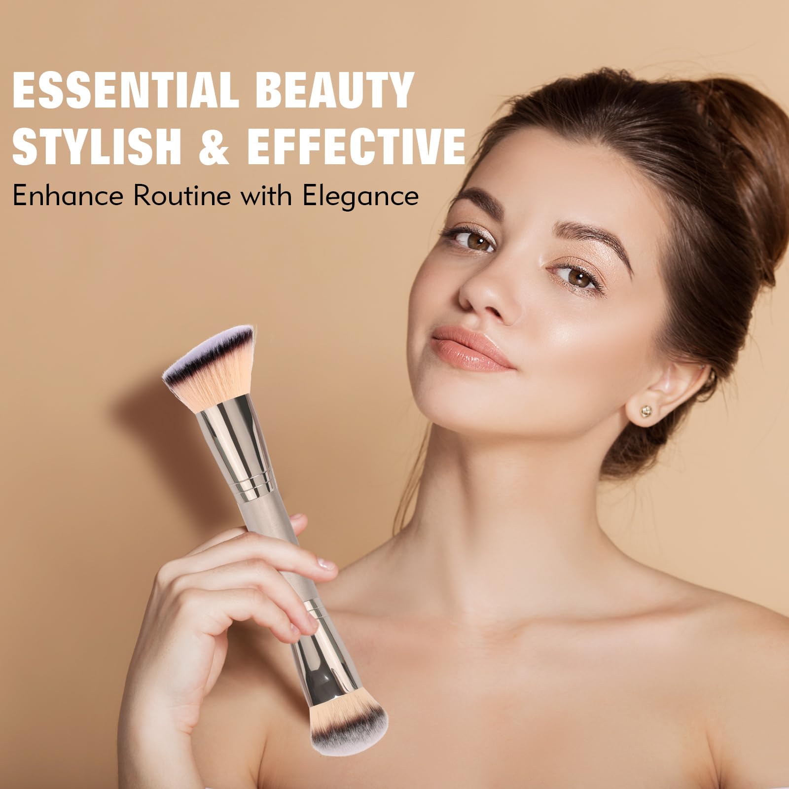 Dual-Ended Foundation Brush: Round & Angled Pro-Grade makeup brushes, 100% Vegan Synthetic Makeup Brush for Flawless Blending and Application of Liquid, Powder, Cream, Blush - TrustMedUSA