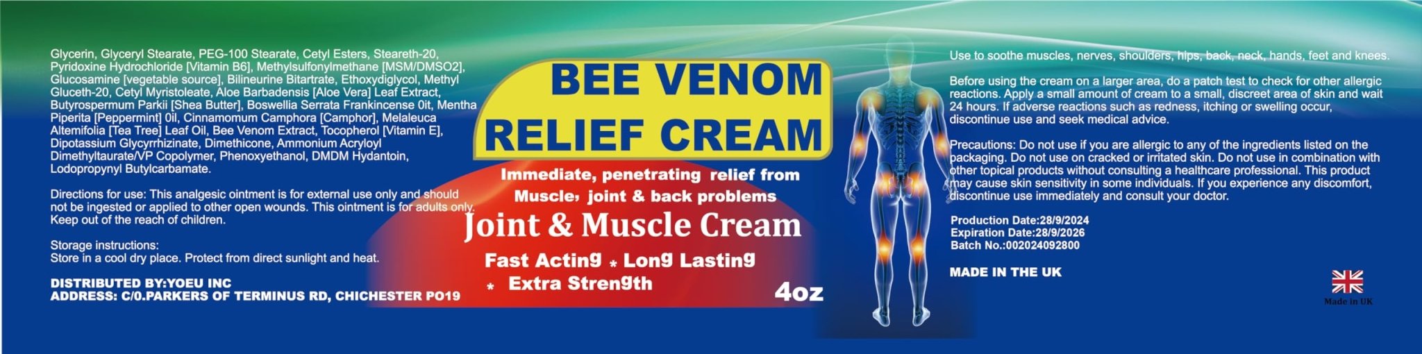 DUBOONAIO Bee Venom Joint Muscle Bone Cream, High Strength Fast Acting, Help for Back, Neck, Hand, Feet, Knee, Muscle, Shoulder, Wrist, Elbow, Hip, Nerve, Ankle, Foot Discomfort - TrustMedUSA