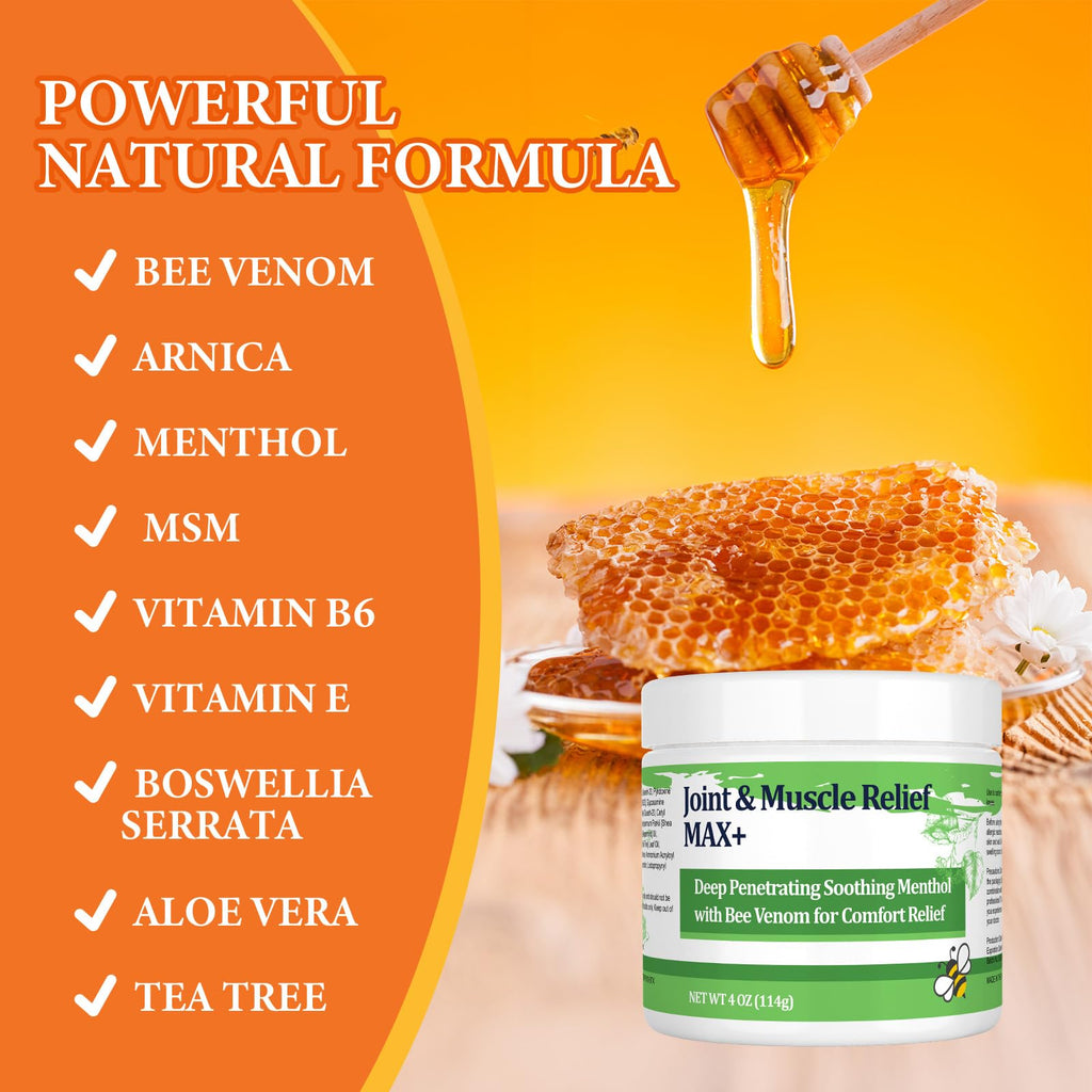 DUBOONAIO Max Energy Bee Venom Cream, Muscle Joint Soothing Cream, Pure Natural, for Back, Neck, Hands, Feet, Shoulder, Leg, Knee, Ankle Care - TrustMedUSA