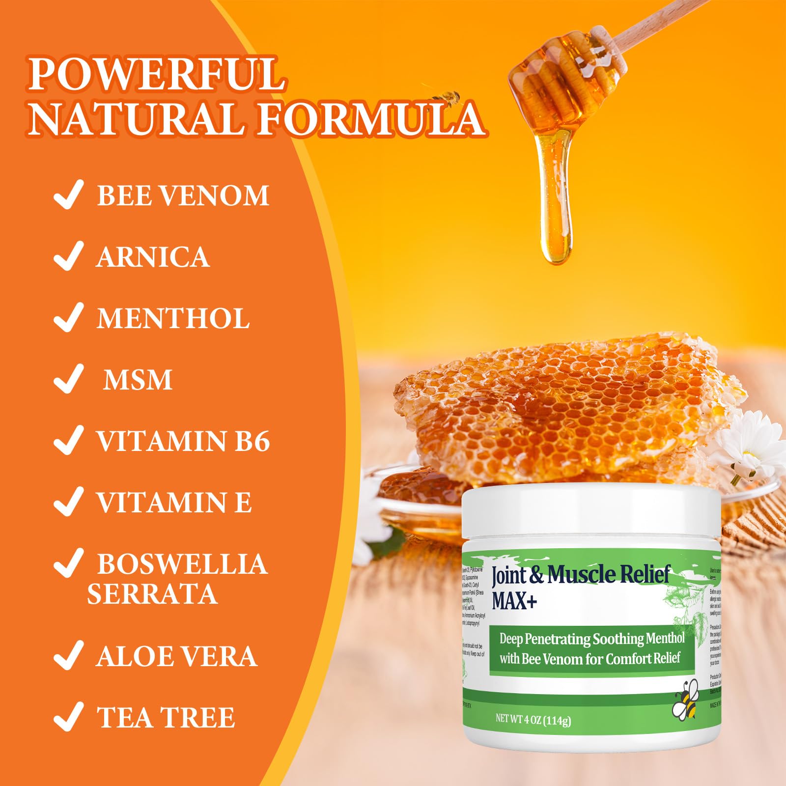 DUBOONAIO Max Energy Bee Venom Cream, Muscle Joint Soothing Cream, Pure Natural, for Back, Neck, Hands, Feet, Shoulder, Leg, Knee, Ankle Care - TrustMedUSA