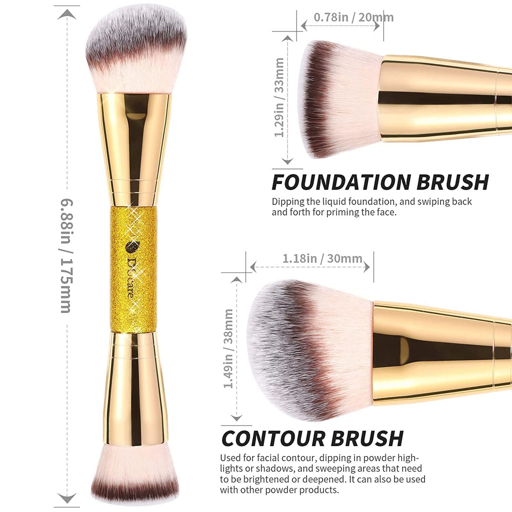 DUcare Dual End Foundation Contour Bronzer Brush, Gold Glitter Handle Double Ended Professional Face Makeup Tool for Liquid Cream Powder - TrustMedUSA